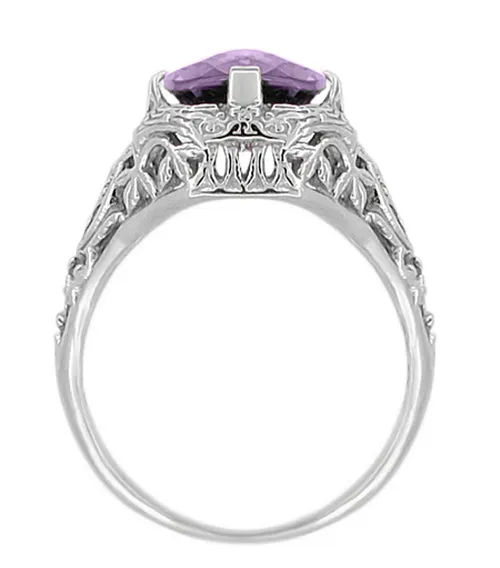 Rings Antique Jewelry Mall Art Deco Flowers and Leaves Cushion Cut Lilac Amethyst Filigree Ring in 14 Karat White Gold Rings Antique Jewelry Mall Art Deco Flowers and Leaves Cushion Cut Lilac Amethyst Filigree Ring in 14 Karat White Gold