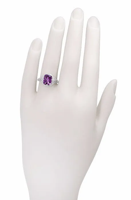 Rings Antique Jewelry Mall Art Deco Flowers and Leaves Cushion Cut Lilac Amethyst Filigree Ring in 14 Karat White Gold Rings Antique Jewelry Mall Art Deco Flowers and Leaves Cushion Cut Lilac Amethyst Filigree Ring in 14 Karat White Gold