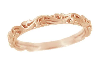 Rings Antique Jewelry Mall Art Deco Scrolls Wedding Band in 14 Karat Rose Pink Gold Rings Antique Jewelry Mall Art Deco Scrolls Wedding Band in 14 Karat Rose Pink Gold
