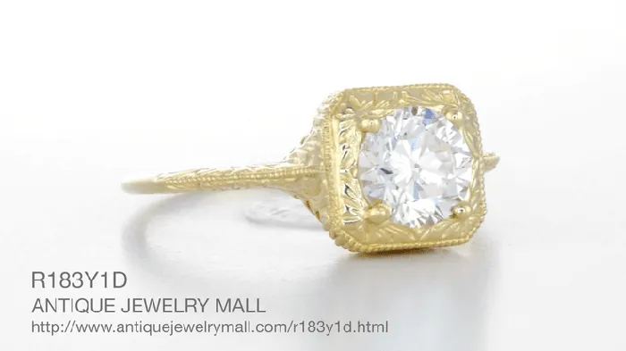 Rings Antique Jewelry Mall Filigree Scrolls Vintage Engraved 34 Carat Diamond Art Deco Engagement Ring in 14 Karat Yellow Gold Rings Antique Jewelry Mall Filigree Scrolls Vintage Engraved 34 Carat Diamond Art Deco Engagement Ring in 14 Karat Yellow Gold