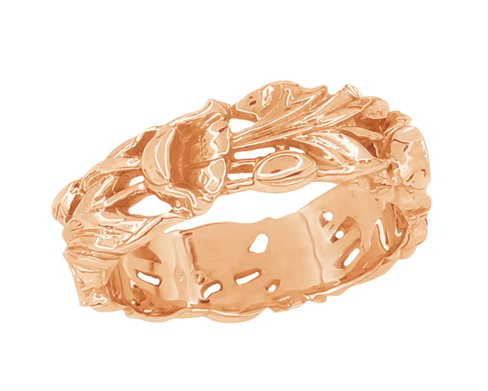 Rings Antique Jewelry Mall Rose Gold Vintage Style 1960s Filigree Lilies Sculptural Wedding Ring 6mm Wide Rings Antique Jewelry Mall Rose Gold Vintage Style 1960s Filigree Lilies Sculptural Wedding Ring 6mm Wide