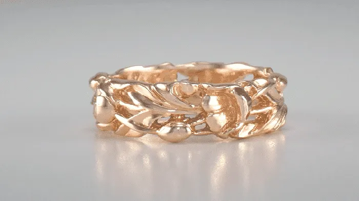 Rings Antique Jewelry Mall Rose Gold Vintage Style 1960s Filigree Lilies Sculptural Wedding Ring 6mm Wide Rings Antique Jewelry Mall Rose Gold Vintage Style 1960s Filigree Lilies Sculptural Wedding Ring 6mm Wide