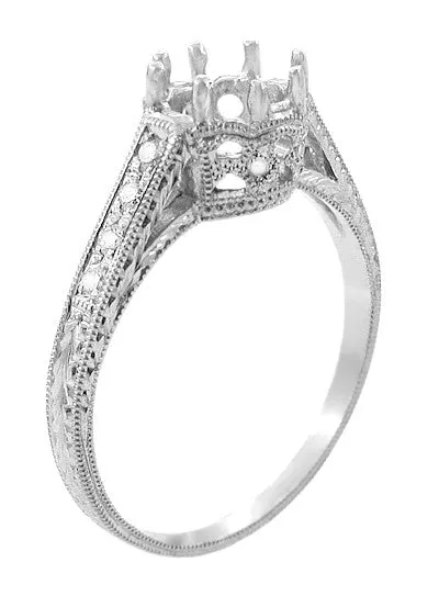 Rings Antique Jewelry Mall Royal Crown 12 Carat Antique Style Engraved Platinum Engagement Ring Setting 55mm Round Mounting