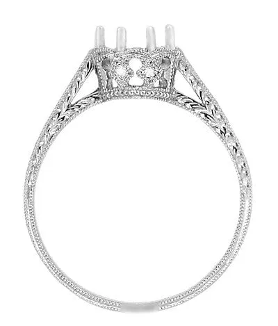 Rings Antique Jewelry Mall Royal Crown 12 Carat Antique Style Engraved Platinum Engagement Ring Setting 55mm Round Mounting Rings Antique Jewelry Mall Royal Crown 12 Carat Antique Style Engraved Platinum Engagement Ring Setting 55mm Round Mounting