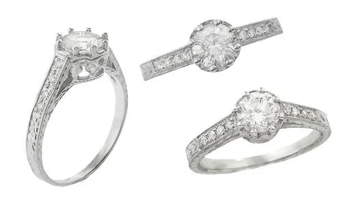 Rings Antique Jewelry Mall Royal Crown 12 Carat Antique Style Engraved Platinum Engagement Ring Setting 55mm Round Mounting Rings Antique Jewelry Mall Royal Crown 12 Carat Antique Style Engraved Platinum Engagement Ring Setting 55mm Round Mounting