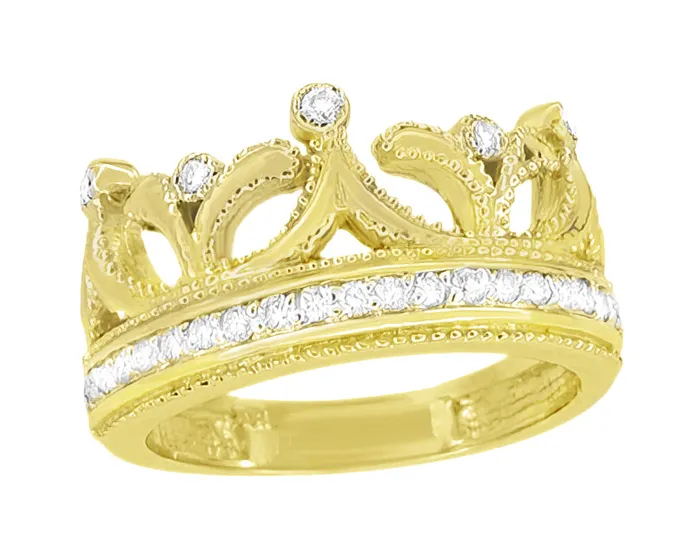 Rings Antique Jewelry Mall Yellow Gold Ashton Royal Crown Ring with Diamonds 14K or 18K Rings Antique Jewelry Mall Yellow Gold Ashton Royal Crown Ring with Diamonds 14K or 18K