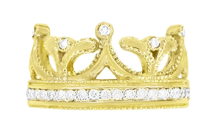 Rings Antique Jewelry Mall Yellow Gold Ashton Royal Crown Ring with Diamonds 14K or 18K Rings Antique Jewelry Mall Yellow Gold Ashton Royal Crown Ring with Diamonds 14K or 18K