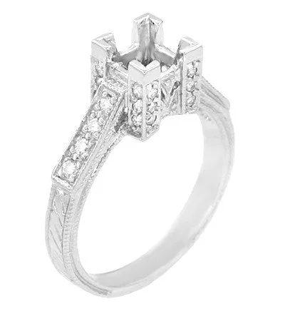 Rings Art Deco 12 Carat Princess Cut Diamond Palladium Engagement Ring Setting Antique Jewelry Mall Rings Art Deco 12 Carat Princess Cut Diamond Palladium Engagement Ring Setting Antique Jewelry Mall