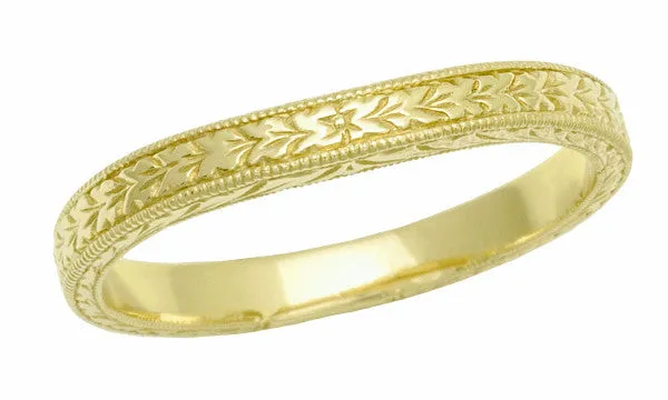 Rings Art Deco Curved Engraved Wheat Wedding Band in 18 Karat Yellow Gold Antique Jewelry Mall Rings Art Deco Curved Engraved Wheat Wedding Band in 18 Karat Yellow Gold Antique Jewelry Mall