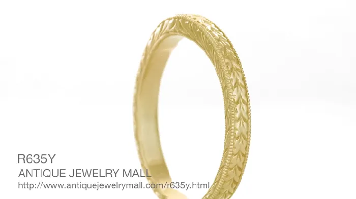 Rings Art Deco Curved Engraved Wheat Wedding Band in 18 Karat Yellow Gold Antique Jewelry Mall Rings Art Deco Curved Engraved Wheat Wedding Band in 18 Karat Yellow Gold Antique Jewelry Mall