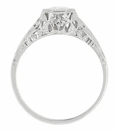 Rings Art Deco Filigree Diamond Antique Engagement Ring in 18 Karat White Gold Antique Jewelry Mall