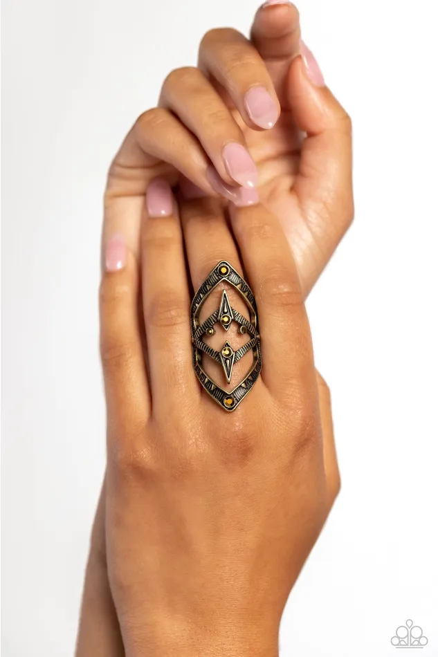 Rings Daring Diamonds Brass Aurum Rhinestone Ring Paparazzi Paparazzi Accessories