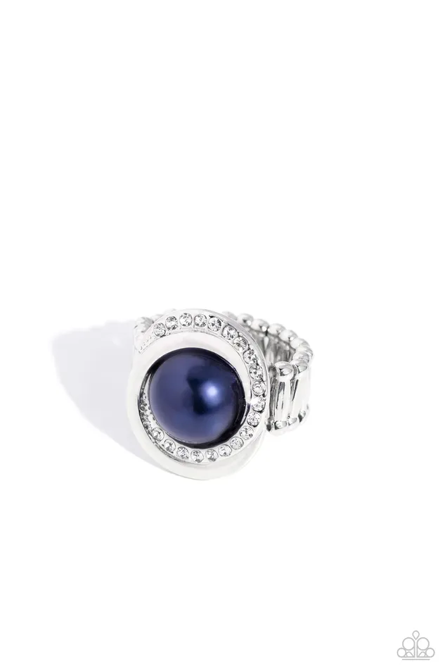 Rings Folded Flair Blue Pearl Silver Ring Paparazzi Paparazzi Accessories