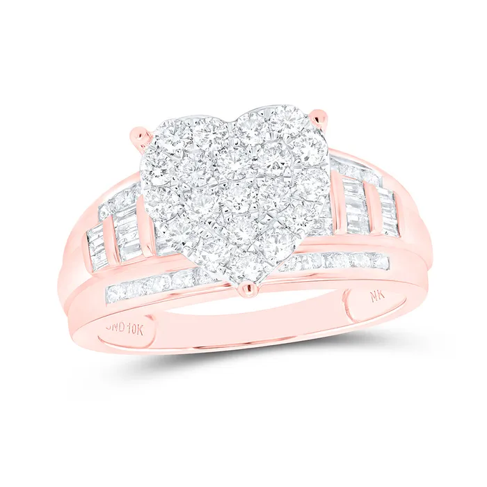 Rings GND 14Kt Rose Gold Round Diamond Heart Bridal Wedding Engagement Ring 1 Cttw 415 grams Rings GND 14Kt Rose Gold Round Diamond Heart Bridal Wedding Engagement Ring 1 Cttw 415 grams