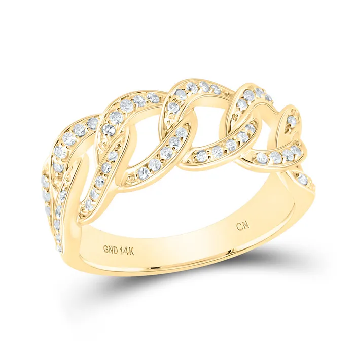 Rings GND Gold Curb Cuban Link Band Ring 13 Cttw Round Natural Diamond Womens 516 grams Rings GND Gold Curb Cuban Link Band Ring 13 Cttw Round Natural Diamond Womens 516 grams