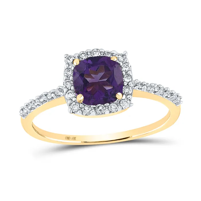 Rings GND Gold Solitaire Ring 1 Cttw Cushion LabCreated Amethyst Womens 202 grams Rings GND Gold Solitaire Ring 1 Cttw Cushion LabCreated Amethyst Womens 202 grams