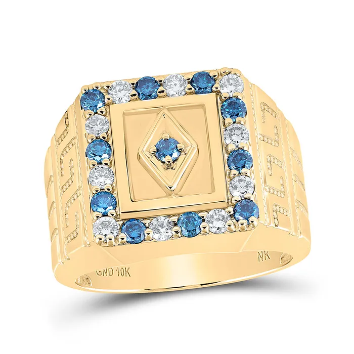 Rings GND Gold Square Ring 112 Cttw Round Blue Color Treated Diamond Mens 1347 grams Rings GND Gold Square Ring 112 Cttw Round Blue Color Treated Diamond Mens 1347 grams