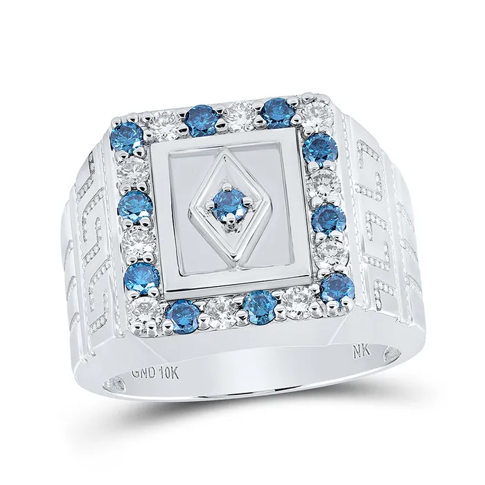Rings GND Gold Square Ring 112 Cttw Round Blue Color Treated Diamond Mens 1347 grams Rings GND Gold Square Ring 112 Cttw Round Blue Color Treated Diamond Mens 1347 grams