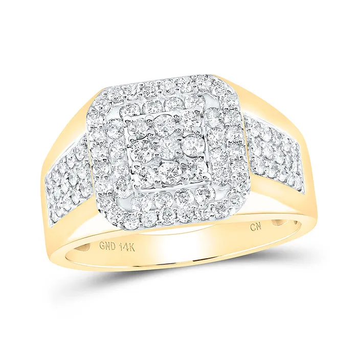 Rings GND Gold Square Ring 114 Cttw Round Natural Diamond Mens 687 grams Rings GND Gold Square Ring 114 Cttw Round Natural Diamond Mens 687 grams