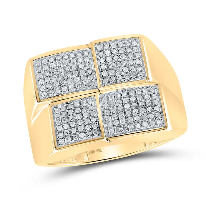 Rings GND Gold Square Ring 12 Cttw Round Natural Diamond Mens 509 grams