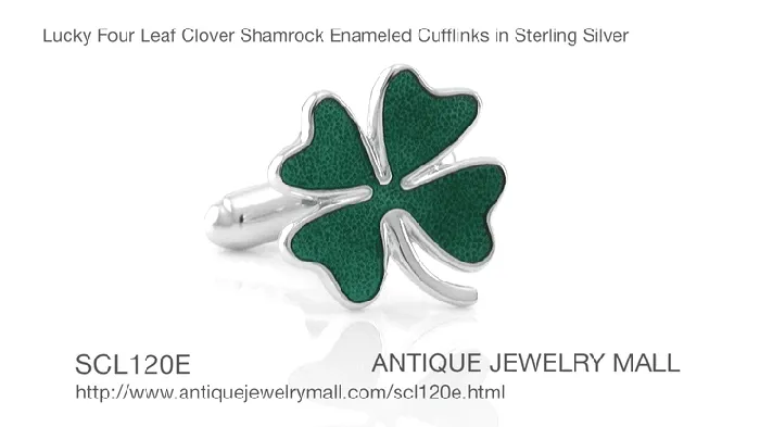 Rings Lucky Four Leaf Clover Green Shamrock Enameled Cufflinks in 925 Solid Sterling Silver Antique Jewelry Mall Rings Lucky Four Leaf Clover Green Shamrock Enameled Cufflinks in 925 Solid Sterling Silver Antique Jewelry Mall