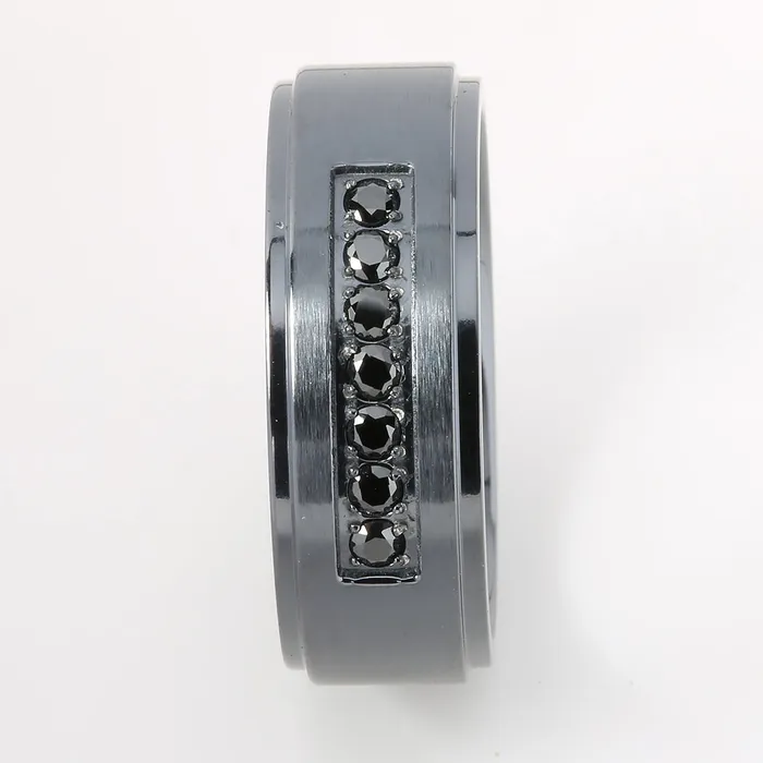 Rings Nakoa Black Titanium Double Ring with Black CZ Flat Wedding Ring 8mm