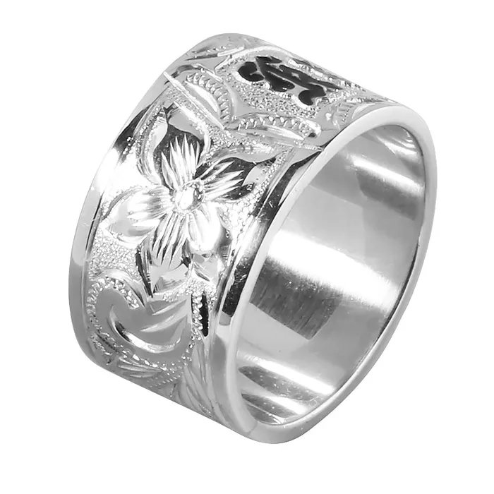 Rings Nakoa Sterling Silver CustomMade Hawaiian Heirloom Ring Black Raise Letter 12mm Smooth Edge Heavy Weight