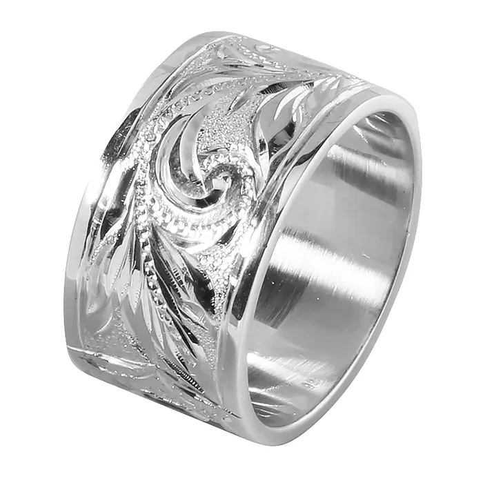 Rings Nakoa Sterling Silver CustomMade Hawaiian Heirloom Ring Black Raise Letter 12mm Smooth Edge Heavy Weight