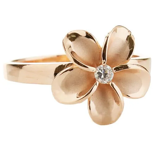Rings Nakoa Sterling Silver Pink Gold Plated 15mm Plumeria Ring