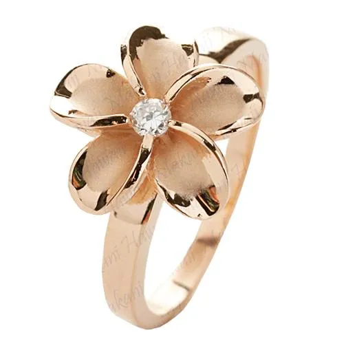 Rings Nakoa Sterling Silver Pink Gold Plated 15mm Plumeria Ring
