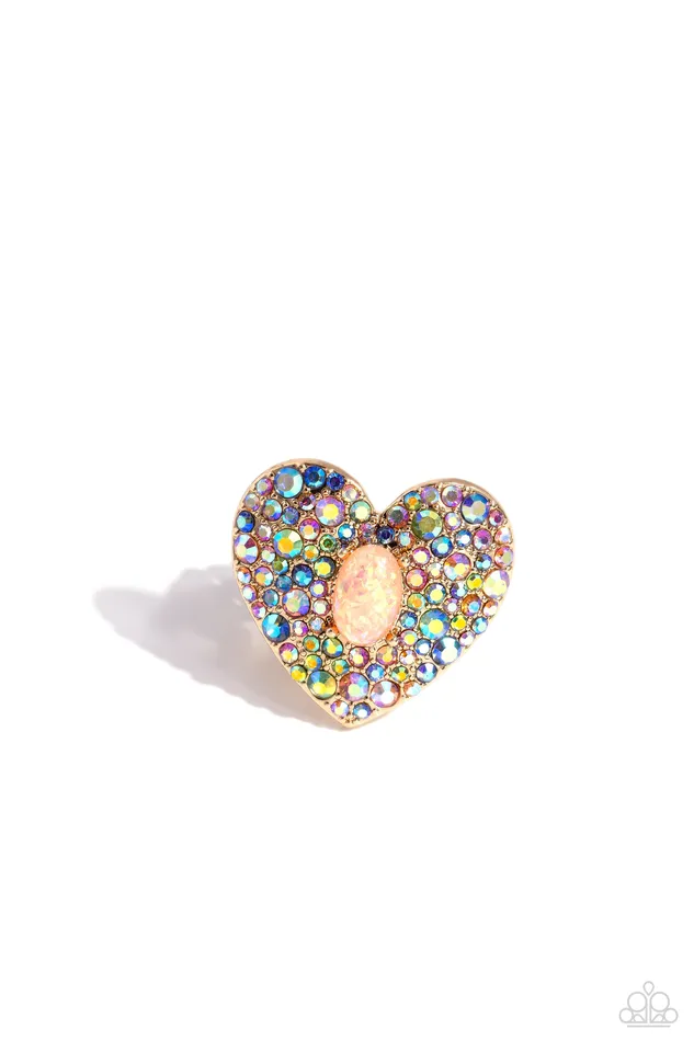 Rings Paparazzi Accessories Bejeweled Beau Gold Iridescent Rhinestone Heart Ring Paparazzi Rings Paparazzi Accessories Bejeweled Beau Gold Iridescent Rhinestone Heart Ring Paparazzi