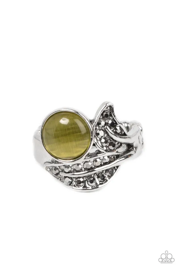 Rings Paparazzi Accessories Cats Eye Candy Green Cats Eye Silver Ring Paparazzi