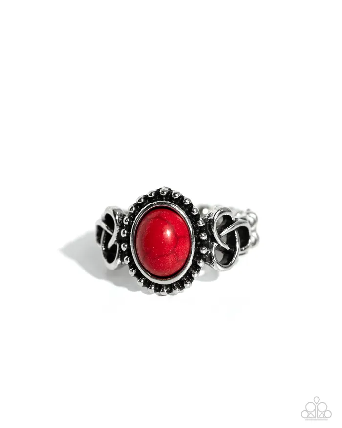 Rings Paparazzi Accessories Celtic KNOTout Red Stone Silver Ring Paparazzi