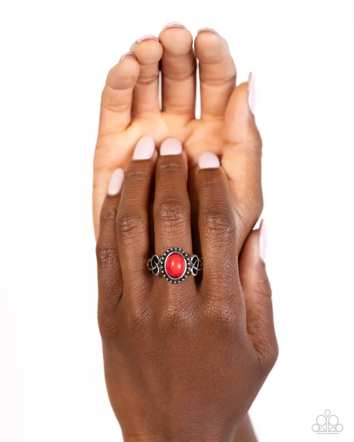 Rings Paparazzi Accessories Celtic KNOTout Red Stone Silver Ring Paparazzi