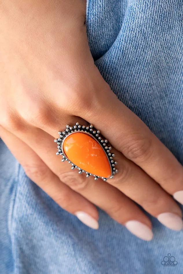 Rings Paparazzi Accessories DowntoEarth Essence Orange Stone Silver Ring Paparazzi 2022 Convention Exclusives