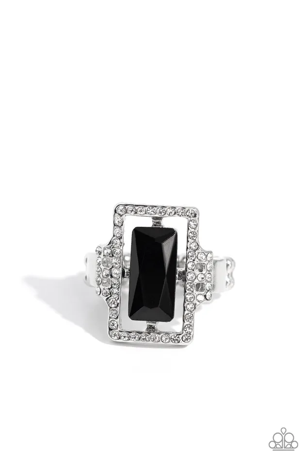 Rings Paparazzi Accessories Emerald Elegance Black Gem White Rhinestone Silver Ring Paparazzi Rings Paparazzi Accessories Emerald Elegance Black Gem White Rhinestone Silver Ring Paparazzi