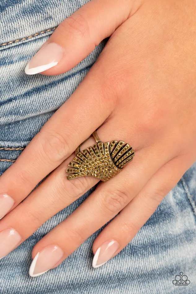 Rings Paparazzi Accessories Express YourSELFIE Brass Wing Aurum Rhinestone Ring Paparazzi