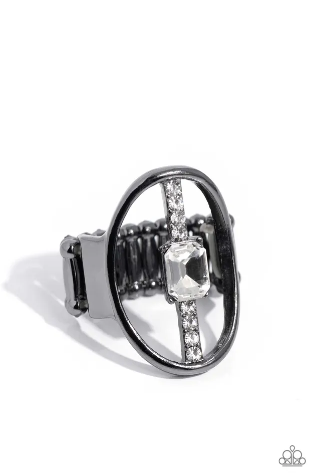 Rings Paparazzi Accessories Middle of the Road Black Gunmetal White Rhinestone Oval Ring Paparazzi Rings Paparazzi Accessories Middle of the Road Black Gunmetal White Rhinestone Oval Ring Paparazzi