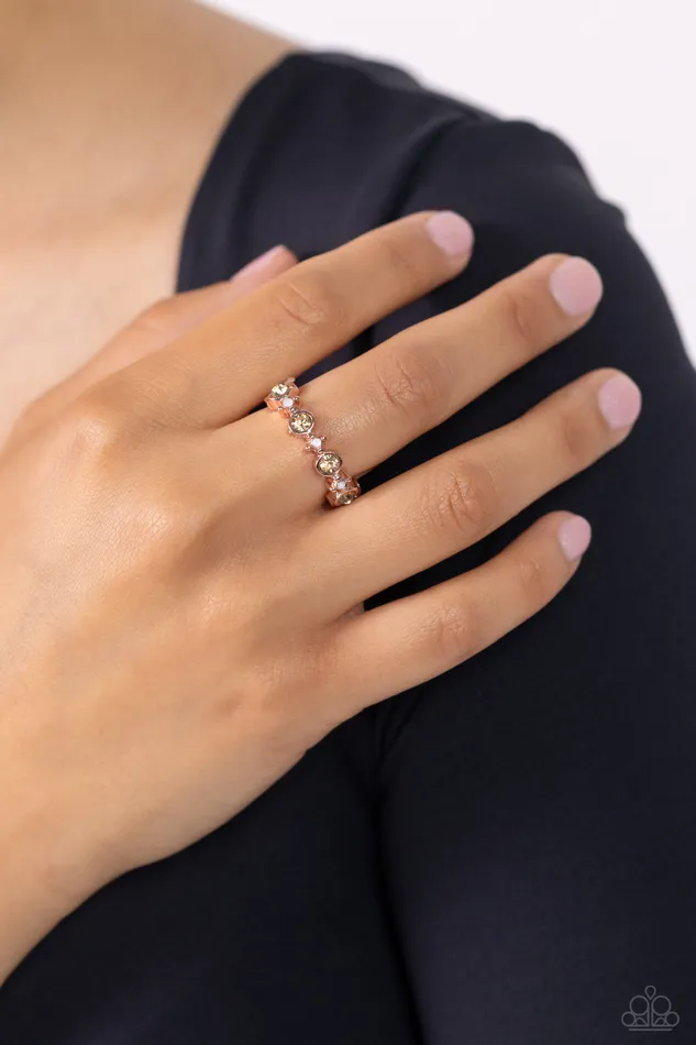 Rings Paparazzi Accessories Modestly Modern Copper Peach Opalescent Rhinestone Ring Paparazzi