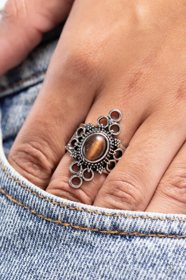 Rings Paparazzi Accessories Mystical Mystique Brown Cats Eye Silver Ring Paparazzi