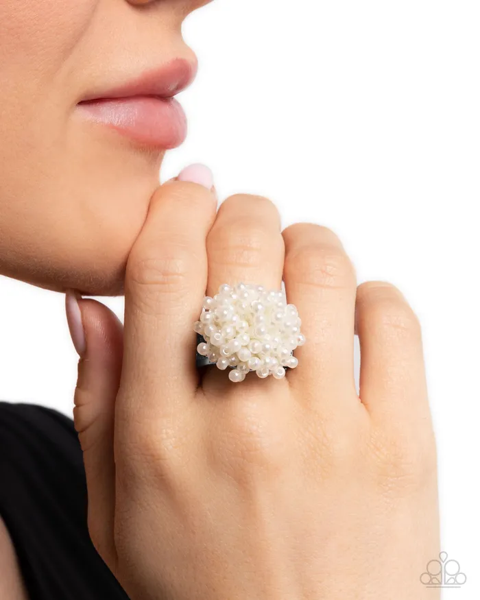 Rings Paparazzi Accessories Never Ending Style White Pearl Cluster Silver Ring Paparazzi