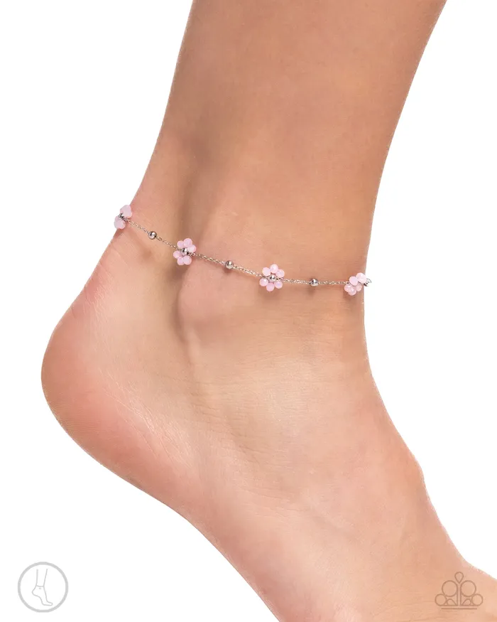 Rings Paparazzi Accessories Perfect Promise Pink Bead Flower Silver Anklet Paparazzi
