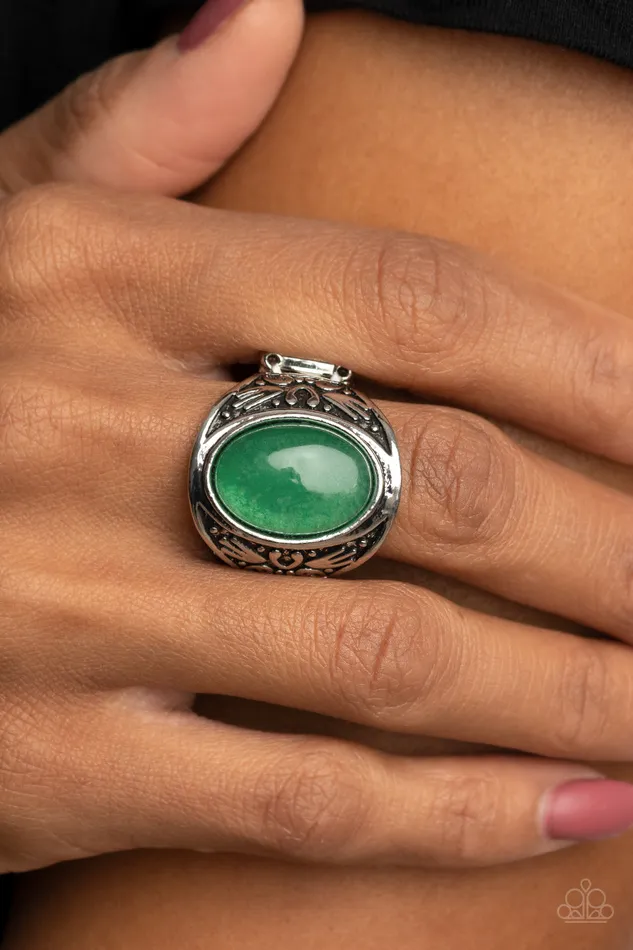 Rings Paparazzi Accessories Sedona Dream Green Jade Stone Bead Silver Ring Paparazzi