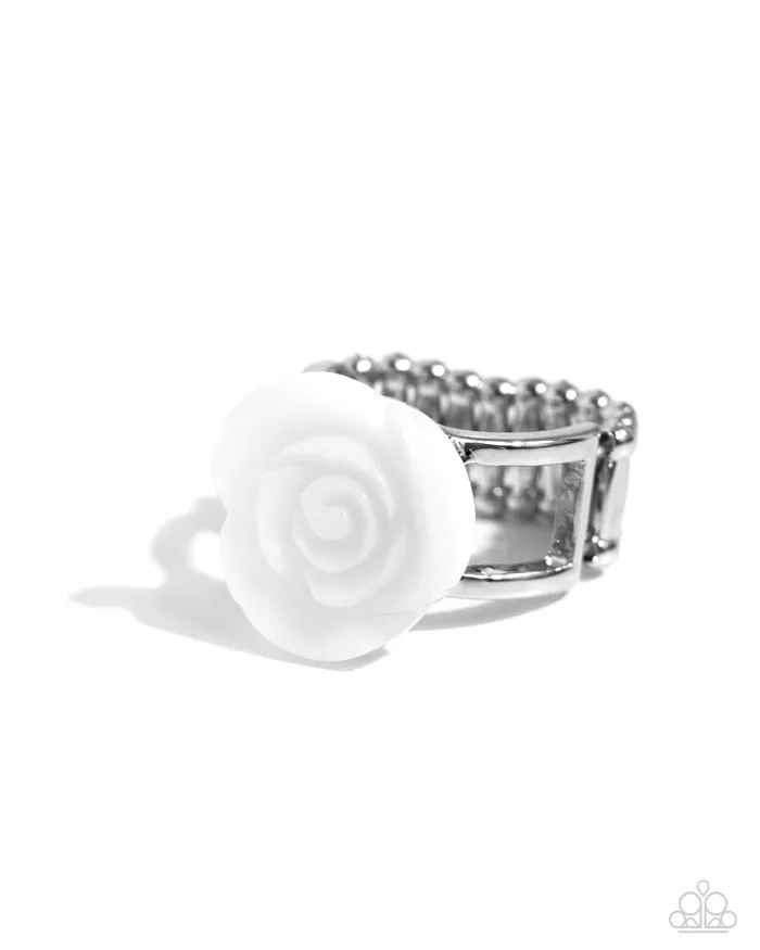 Rings Paparazzi Accessories TopSHELL Shine White Resin Rose Silver Ring Paparazzi Rings Paparazzi Accessories TopSHELL Shine White Resin Rose Silver Ring Paparazzi