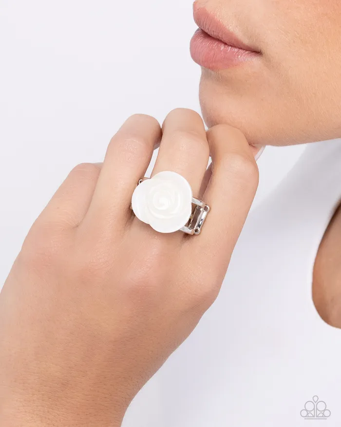 Rings Paparazzi Accessories TopSHELL Shine White Resin Rose Silver Ring Paparazzi