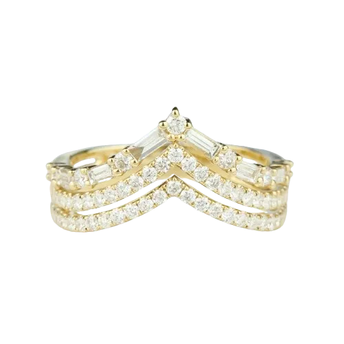 Rings PARADE DESIGNS 14k Yellow Gold 3DiamondRow Chevron Band with Baguettes
