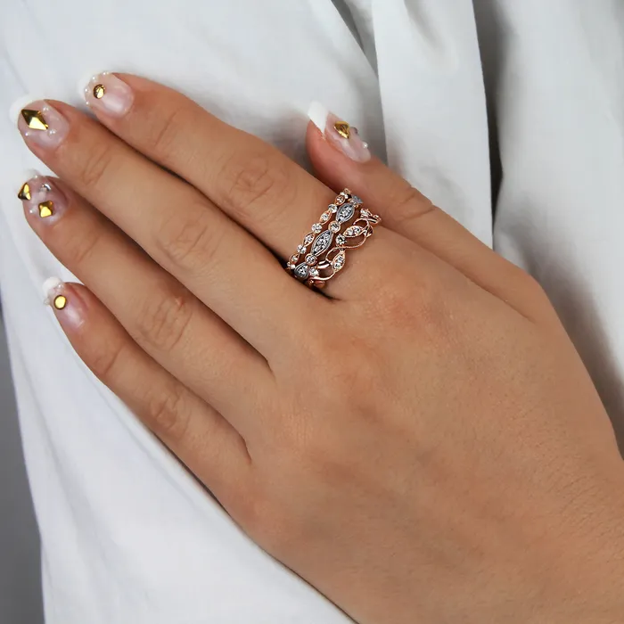 Rings PARADE DESIGNS 14k Yellow or Rose Gold Scalloped Diamond Band