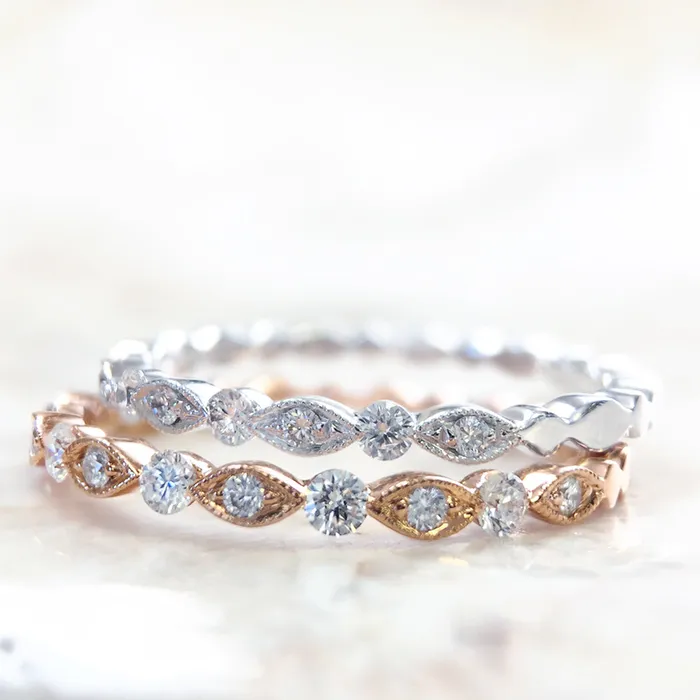 Rings PARADE DESIGNS 14k Yellow or Rose Gold Scalloped Diamond Band