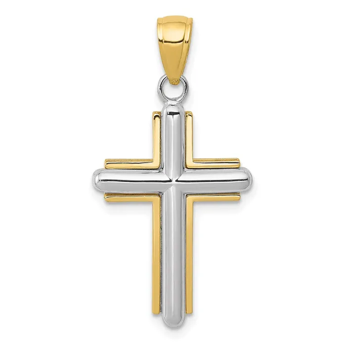 Rings Qgold 10k Twotone 16 mm Polished Cross Pendant 171 grams