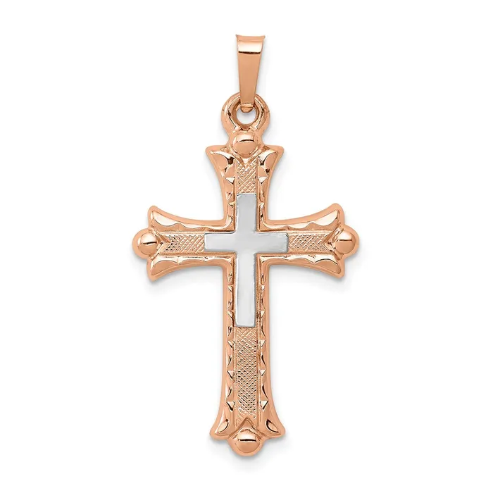 Rings Qgold 14k Twotone 18 mm TwoTone Budded Cross Pendant 105 grams
